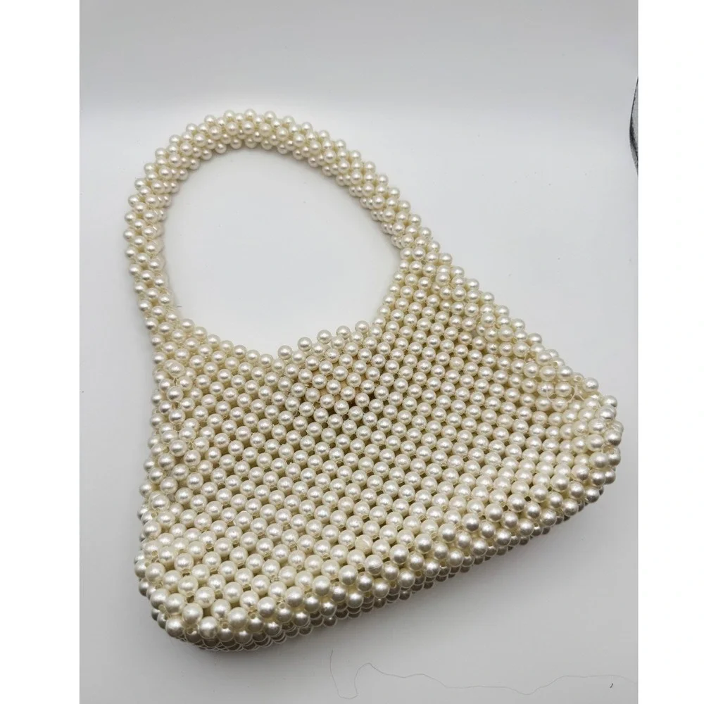 Vintage Faux Pearl Beaded Handbag Cream White Clutch